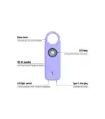 Zelfverdediging Alarm Sleutelhanger 135 decibel voor vrouwen en kinderen Info