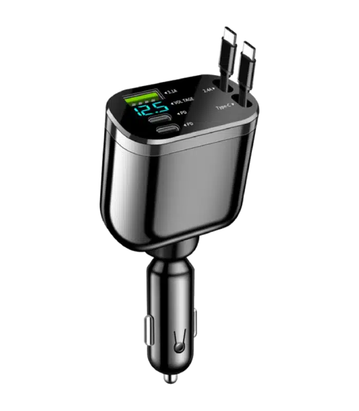 Rts Snel Opladen 5 In 1 Intrekbare Autolader Snel Opladen Usb Type C Autolader, Adapter Met Intrekbare Snoerkabel